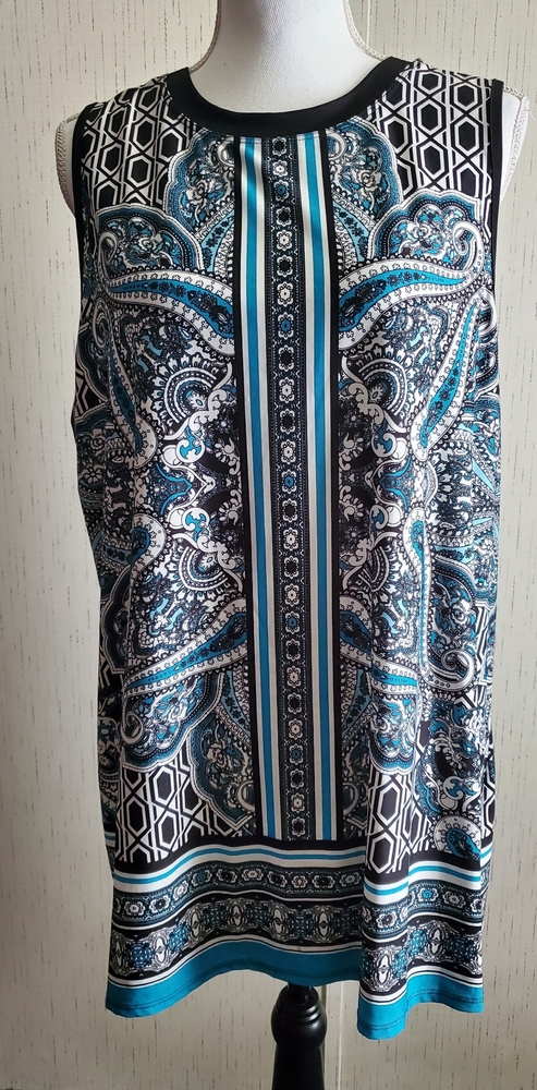Sleeveless Paisley Print Tank Top - Black & Teal